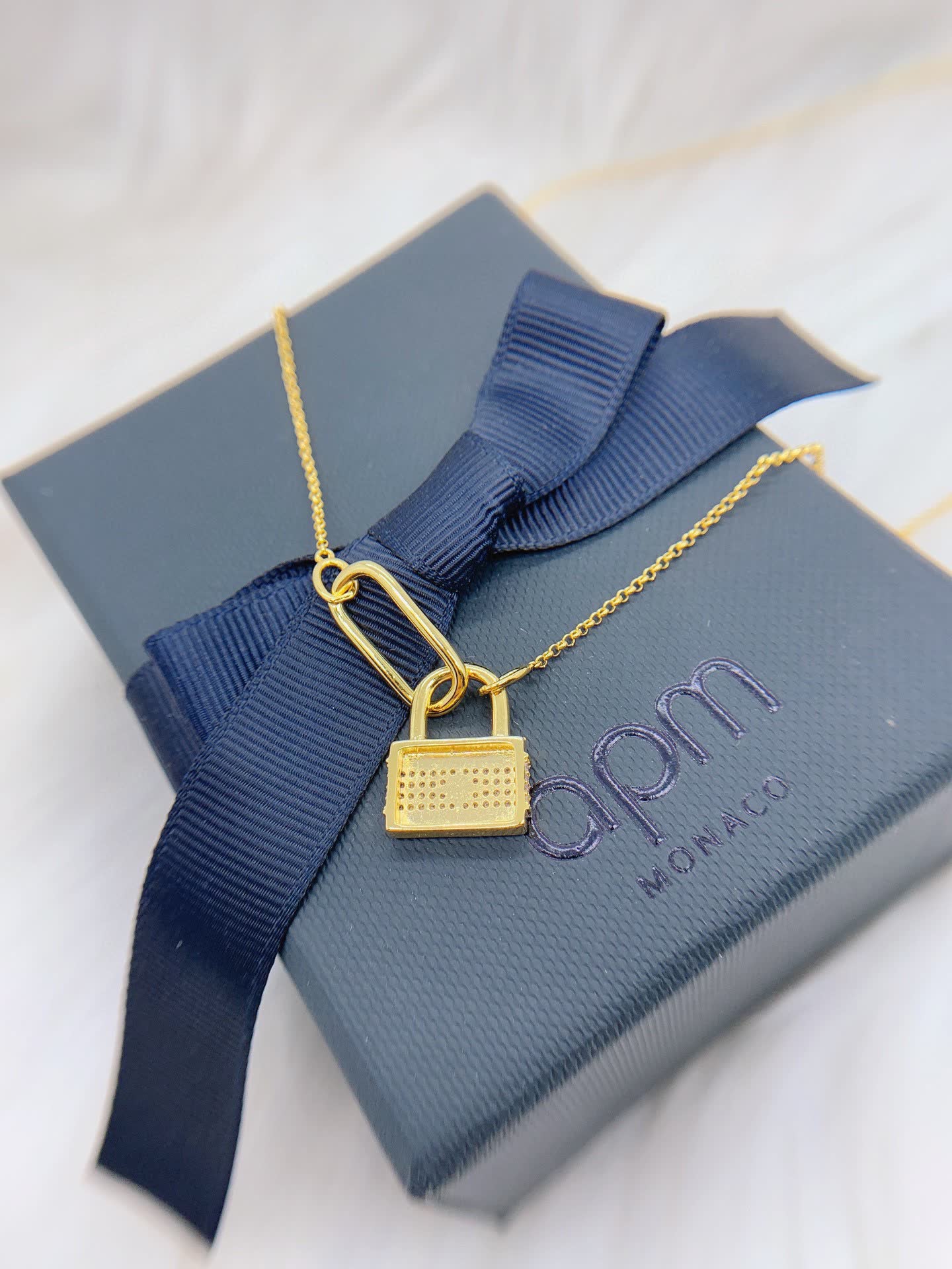 APM Monaco Gold Lock Pendant Necklace